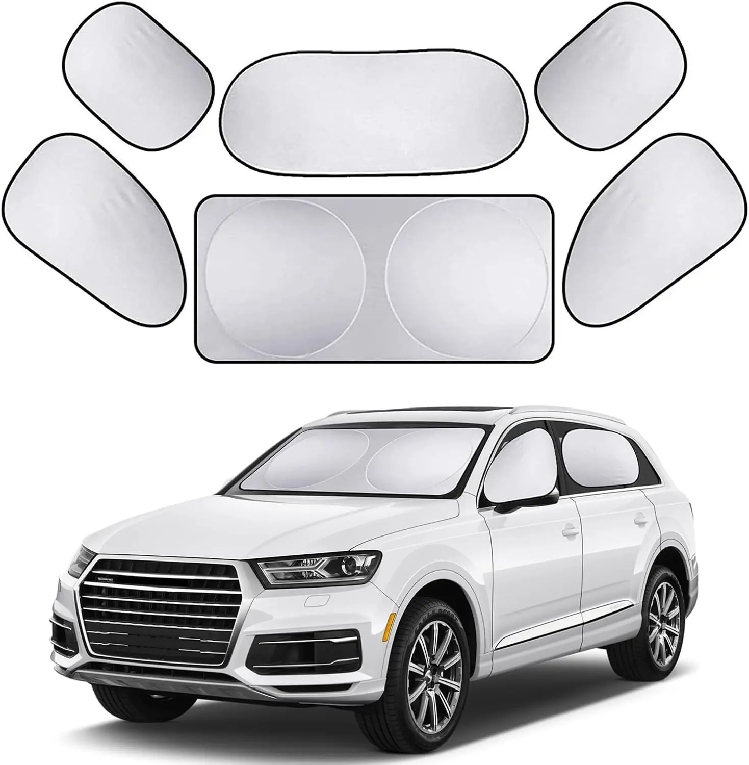 Car Window Shade, 6Pack Set Auto Sun Shades for Side Window Front and Rear Windshield with Storage Pouch for Car, SUV, Van, Truck, Full Sun Protection, Block UV Rays, Keep car Cool (59"x23.6"/6PCS)