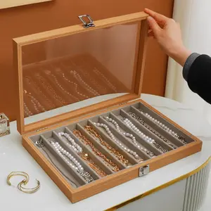 Glass Lid Necklace Organizer Box Transparent Necklace Holder Organizer  Necklace Display Box Clear Lid  Storage Stackable Necklace Display Case for Women Girls (Style A)