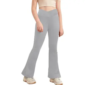 Girl's Leggings Cross High Waisted Flare Pants Yoga Bootcut Pants Solid Color Full Length Bell Bottoms