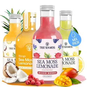 HOT 2026* True Sea Moss Lemonade Variety Pack – 4 Flavors Sampler: Lemon, Mango with electrolyte, Berry, Pina Colada – Vegan Hydration Drink – 4 x 12 fl oz Bottles