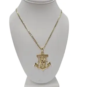 valdiviajewelry #2316 Necklace and anchor with Virgin pendant, 14k gold plated, high quality.
