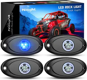 Nilight 4PCS Blue LED Rock Lights - Aluminum Construction, Bright Output, Sealed Waterproof, Led Lights Car, Car Ambient Lighting, Vehicle Accessories, Exterior Under Body Wheel Well & Interior Use for ATV/UTV