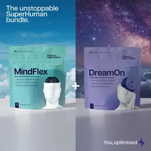 Project SuperHuman MindFlex & DreamOn Bundle - 8-in-1 Mushroom Wellness Gummies for Focus & Sleep - Natural Ingredients No Sugar Science-Backed Results - AM PM Duo for Energy & Sleep