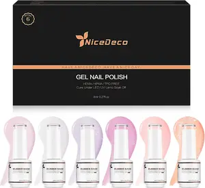 Nicedeco 4 In 1 Rubber Base Gel Set For Nails, Hema Free Nude Rose Pink Sheer Color Gel Nail Polish UV LED Soak Off, Elastic Rubber Nail Strengthen Enhance Base Coat 6pcs x 8ml-Kit38 ruber  base