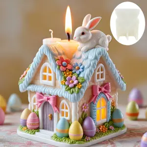 Easter Egg House Shape Candle Silicone Mold Rabbit Resin Silicone Mold Concrete Cement Silicone Mold Gypsum Mold Easter Gift, Handmade Gifts, Easter Decoration Craft Mold