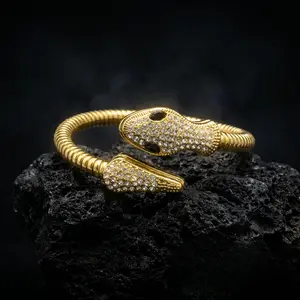 Luxury Gold Snake Bracelet for Women| Sparkling Crystal Pavé Cuff| Flexible Coiled Fit| Perfect for Party, Wedding & Daily Wear| Trendy Statement Jewelry with Hand-Set Black Gem Eyes| 55mm Inner Diameter| 2026 Fashion Accessory