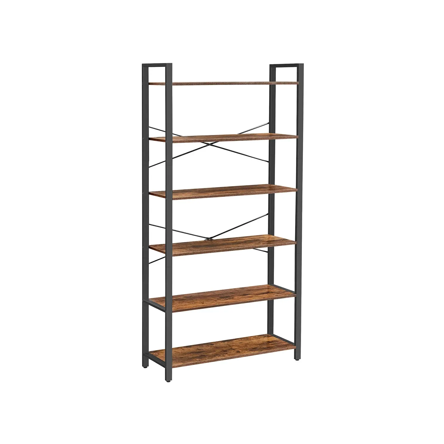 VASAGLE 6-Tier Rustic Bookshelf with Steel Frame, Compact Space Saving Furniture, Apartment Friendly Hacks, Bath Storage Solutions