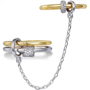 Stackable Rings for Women, 14k Gold Plate Interlocked Multi Ring Set Dainty Pave CZ Personalized Fashion Two-Toned Mixed Metals Stacking Jewelry Trendy Statement Gif