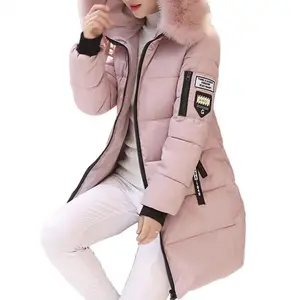 Winter Coat Women's Jacket Fur Neckline Long Basic Coats Thick Jackets Cotton Padded Outerwear Parkas Female Clothes