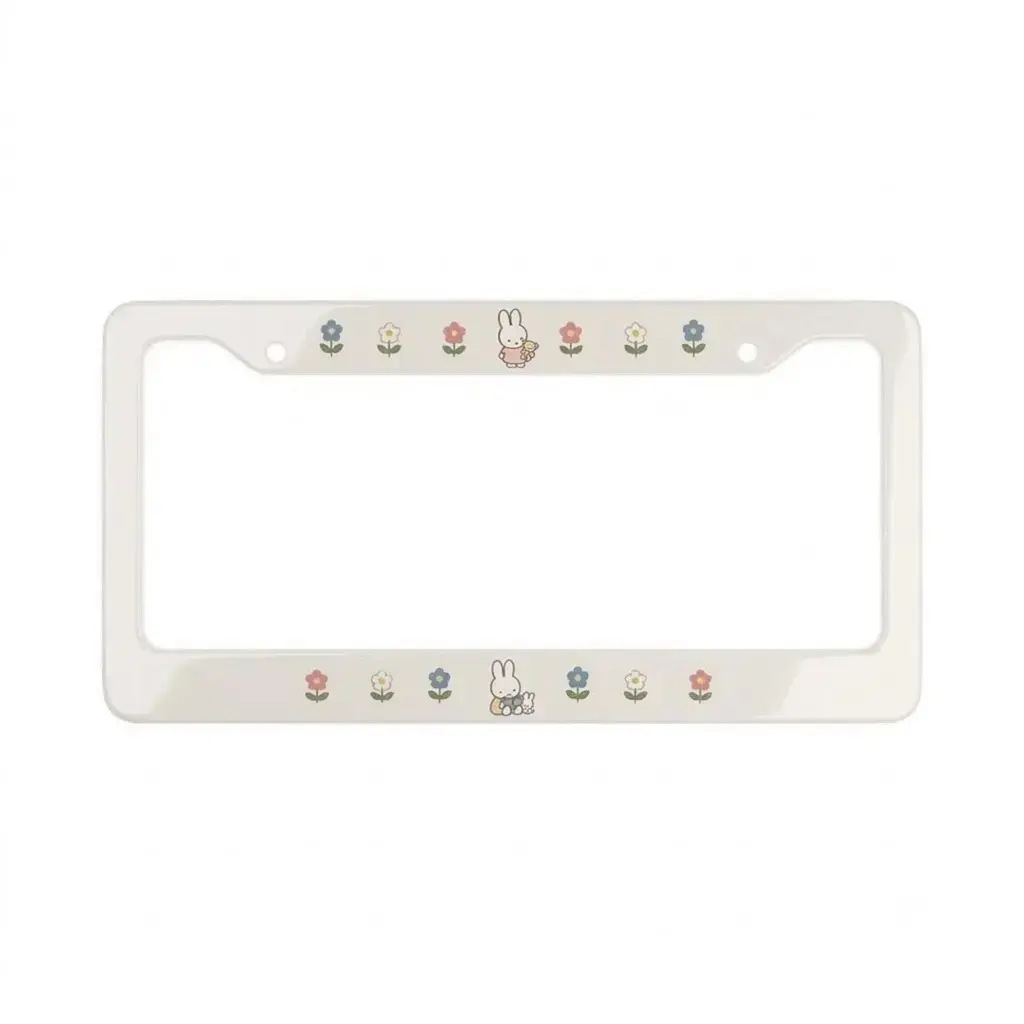 Cute Bunny Flowers License Plate Frame | Floral Cartoon Car Decor