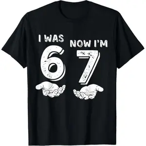 Men's 7th Birthday Casual Cotton Fabric Tee, I Was 6 Now I'm 7 Meme with Hands Casual Top