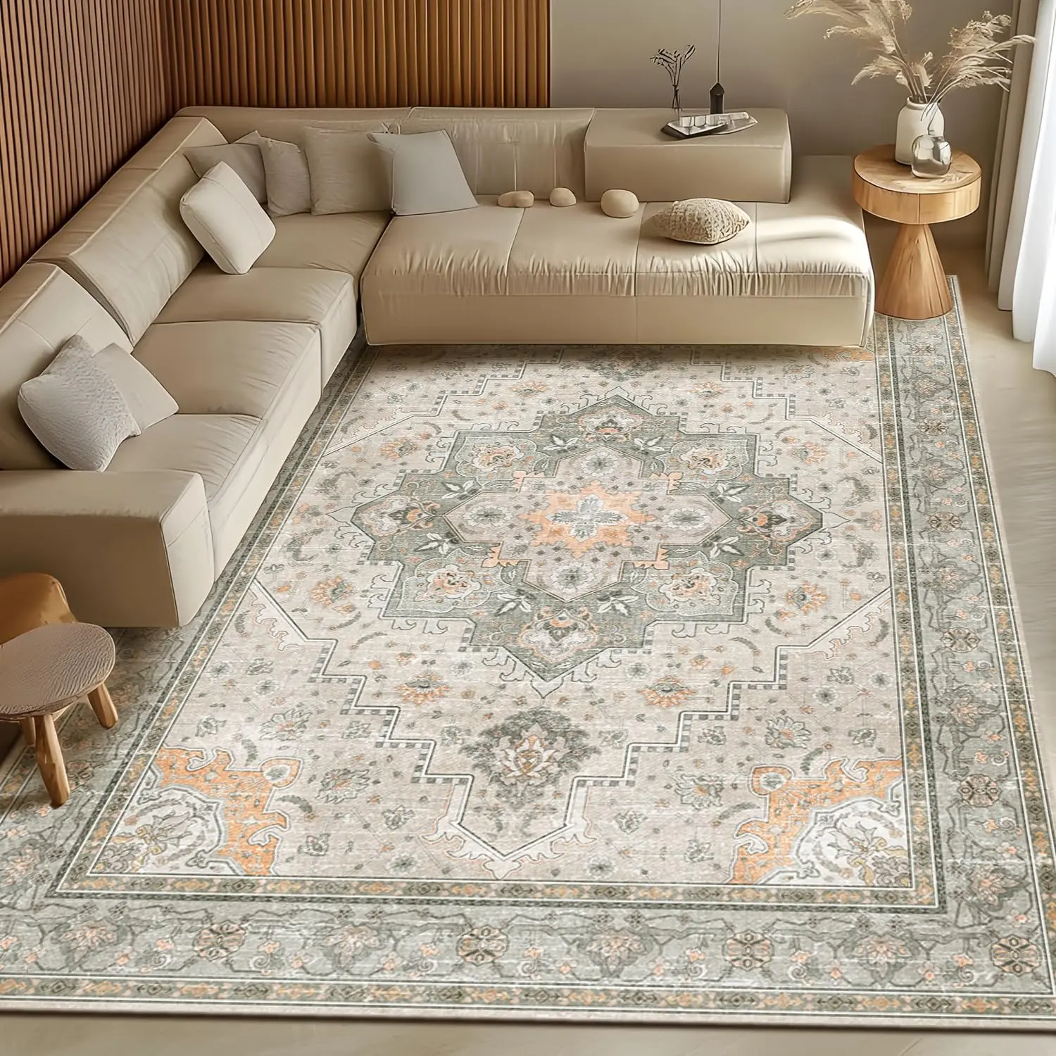 Washable Area Rug for Living Room & Bedroom, Large Soft Boho Vintage Rug, Non-Slip Abstract Floor Mat, Elegant Home Decor#Summervibes,back to school,dorm essentials,home essentials