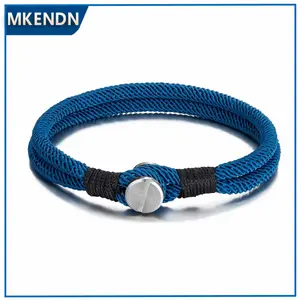 Men Women Screw Bracelets Double Strand Nautical Survival Rope Paracord Bracelet Stainless Steel Yoga Barbell Jewelry