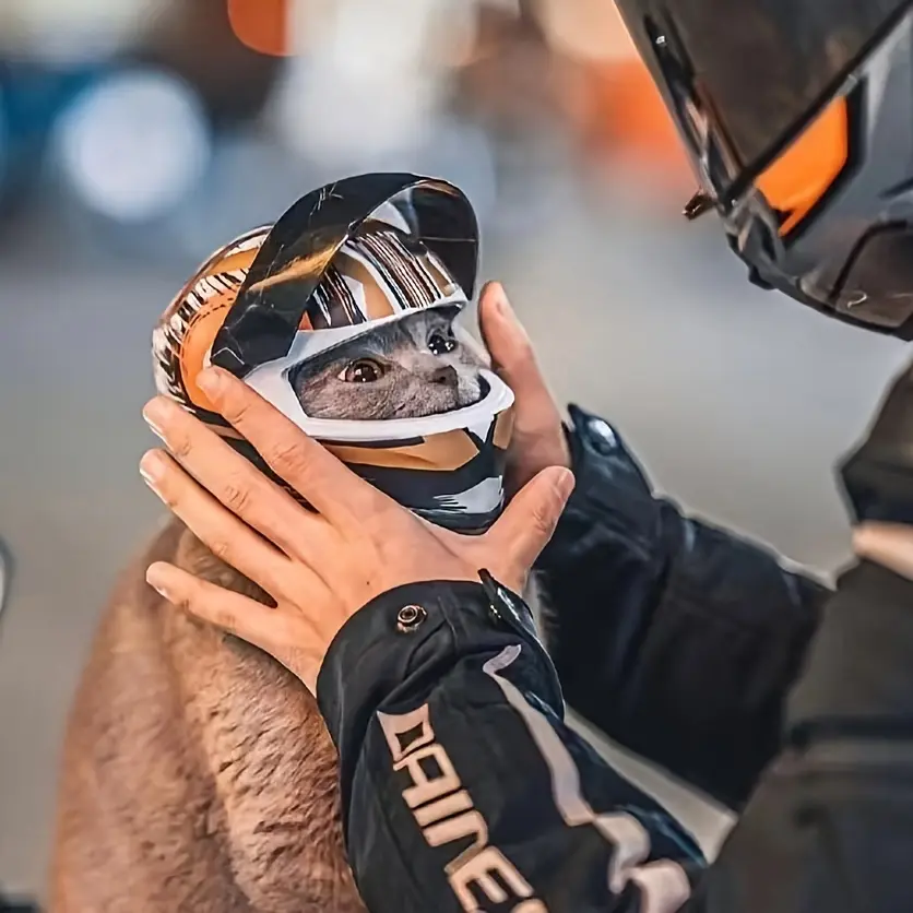 Cat Motorcycle Helmet, Cool Kitty Specialty Pet Motorcycle Helmet, Mini Motorcycle Cap, Safety Helmet for Cats, PVC Material, Pet Accessories Puppy Costume