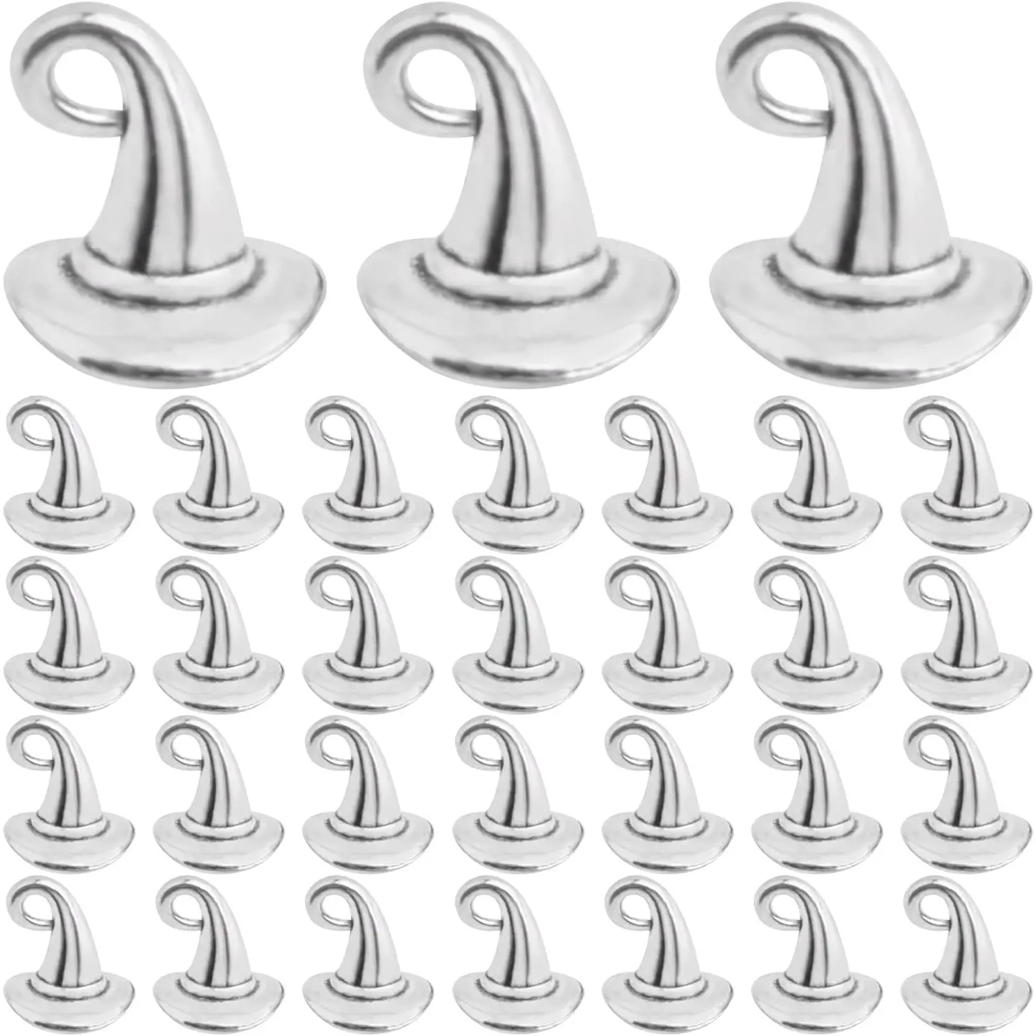 60pcs Antique Silver Witch Hat Pendant Charms Alloy Halloween Hat Wizard Cap Dangle Pendants Jewelry Making Findings for DIY Bracelet Necklace Earrings Crafts Decoration