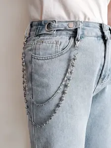 Harajuku-Style Street Hip-Hop Denim Chain, Personalized Punk-Style Double-Layer Waist Chain, Unisex Accessory, 1pcs