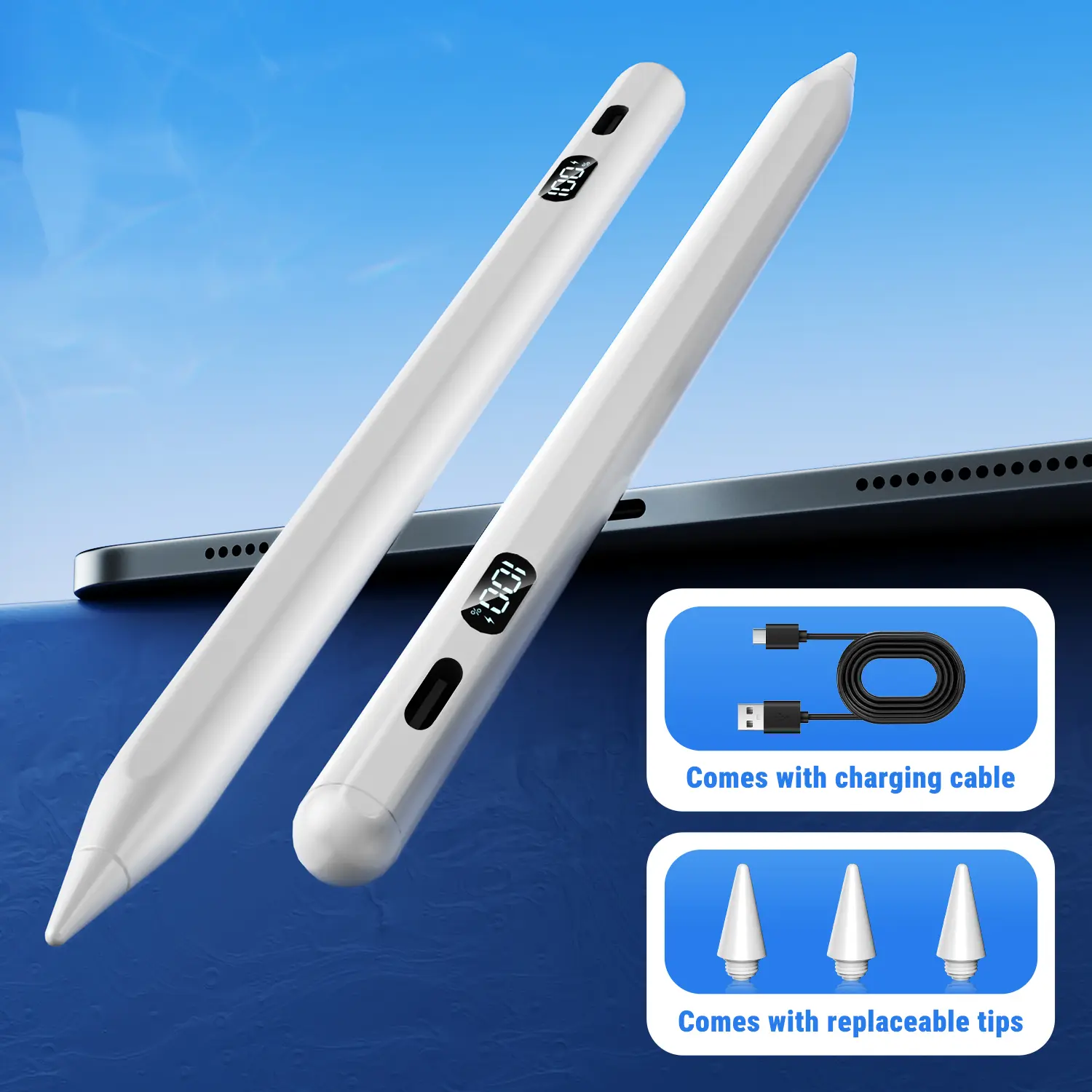 Active Stylus Pen for Tablets & Computers, USB-C Fast Charge with Smart Battery Display, Compatible with iPad Pro/Air/Mini (2018-2026) Accessories, Back to School Tool for Online Teaching & Annotation, Ipads 2018+