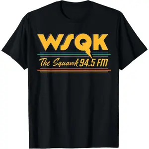 S-Stranger Things Season 5 WSQK The Squawk 94.5 FM Retro Logo T-Shirt Summer Cotton Premium Print Crew Neck T-Shirt Casual, Trendy, Sporty Style Unisex Design Holiday Gift Valentine's Day Birthday Present