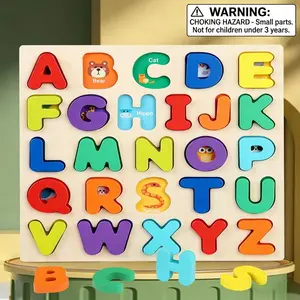 Wooden 3D Alphabet Puzzle, Colorful Alphabet Shape Puzzle Blocks, Educational Puzzle Toy for Kids, Montessori Puzzles Gift, Shape Recognition Puzzles, Wooden Peg Puzzles, Wooden Jigsaw Puzzle