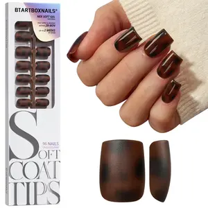 BTArtboxnails XCOATTIPS Press on Nails - 96pcs Tortoise Shell Collection Square or Almond or Coffin Stiletto and Oval Tips, Tortoise Shell Collection Soft Gel False Nail, Soak Off Acrylic Fake Nails Extensions