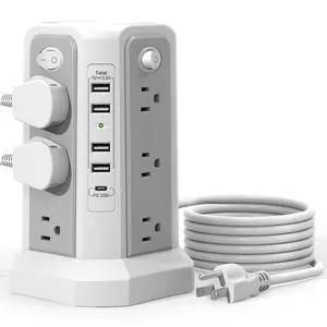 Passus Power Tower Surge Protector, Us Plug, Pd18w USB-C Port, 3m Long Extension Cord, 12 Ac Outlets, 4 USB Ports, Home Office Dorm, Devices, USB Charging Ports