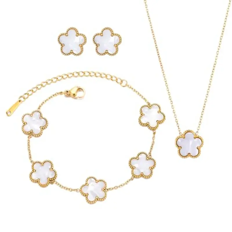 Clover Neckalce Earring Set for Women 14K Plated Stainless Steel Four Leaf Clover Jewelry Set