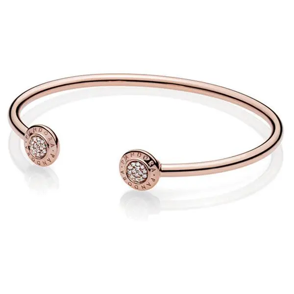 Pandora Open Logo Bangle In Pandora Rose With 28 Pave-set Clear Cubic Zirconia 580528CZ-2