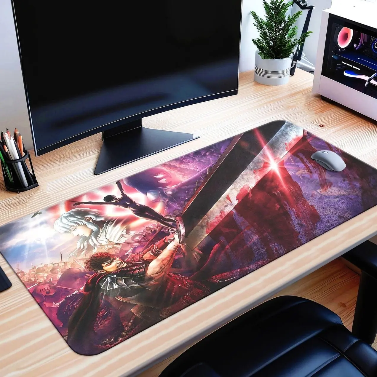 Berserk Desk Mat Anime Mouse Pad, GUTS PC Gaming Desk Pad for Gamers, Berserk Keyboard Mat Gift, Griffith Desk Mat