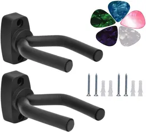 Guitar Mount Wall Hanger Stand Ukulele Wall Hook Keep Holder Mount Display 2 Pack with Guitar Picks Violin Wall Stand Mandolin Rack Bracket Bass Accessories Easy to Install(5 Pack Guitar Picks) Bioamy