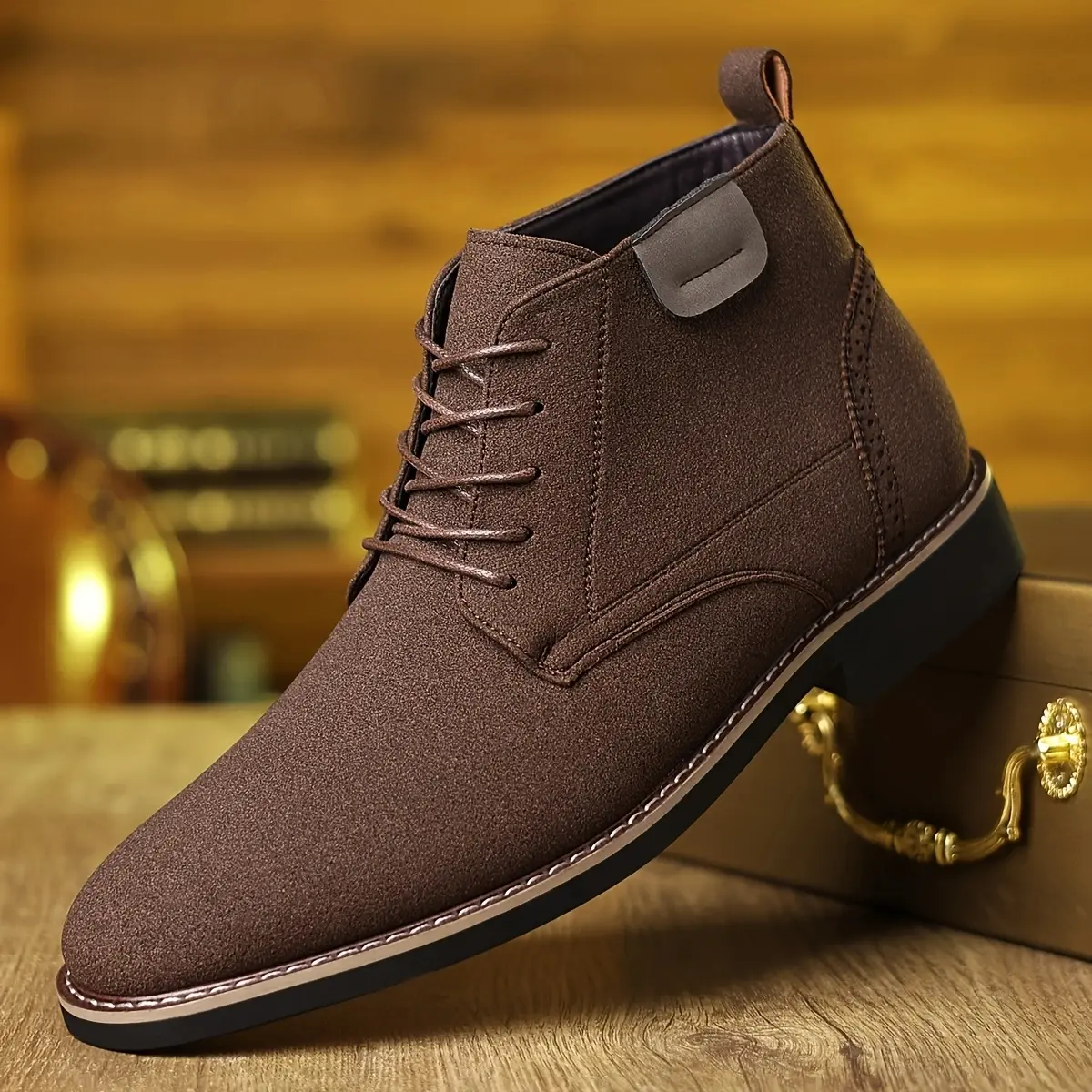 Men's Business Casual Ankle Boots in PU Leather, Plain Alternative Style Walking Shoes, Elevated Casual Commuting Footwear, Minimalist, Laces, Cuban, Clean Business Casual