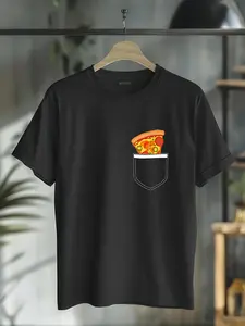 100% Cotton Funny Front Pocket with Pizza Slice Foodie Pizza Lover Gift T-Shirt