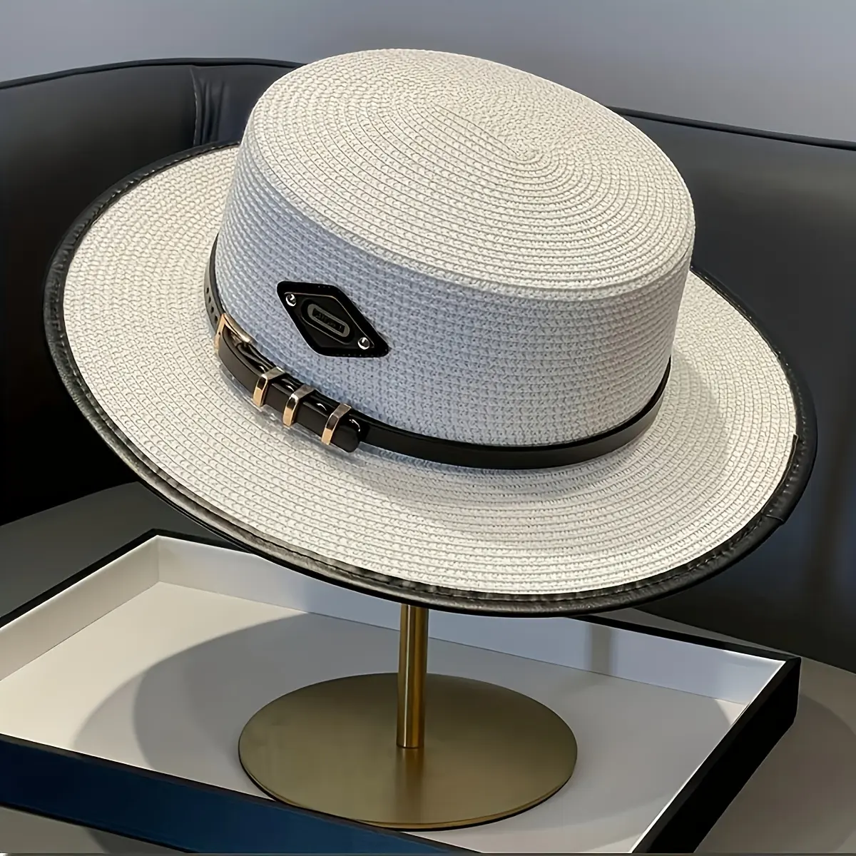 Unisex French-Style Adjustable Flat Fedora Hat - Solid Color, Strap Decoration, High-End British Fashion, Yamjam Double Marilyn Manson Petal Update Design, Solid Color Hat, Fedora Hats