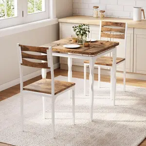 GAOMON Dining Table Set for 2, Dining Table and Chairs Set of 2, 3 Piece Dining Table Set with Spiral Table Legs for Small Spaces, Kitchen, Apartment, White Brown