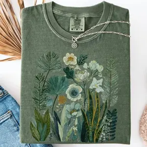 Comfort Colors Vintage Cottagecore TShirt Plant Lover T-shirt for Gardener Botanical Fern & Wildflower Tee Retro Nature Tee for Nature Lover