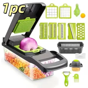 Multifunctional 16-in-1 Food Chopper, Vegetable Chopper, Onion Chopper, Vegetable Slicer, Dice Chopper, Vegetable Cutter, Container with Salad Potato Carrot Garlic, Vegetable Chopper with Drain Basket