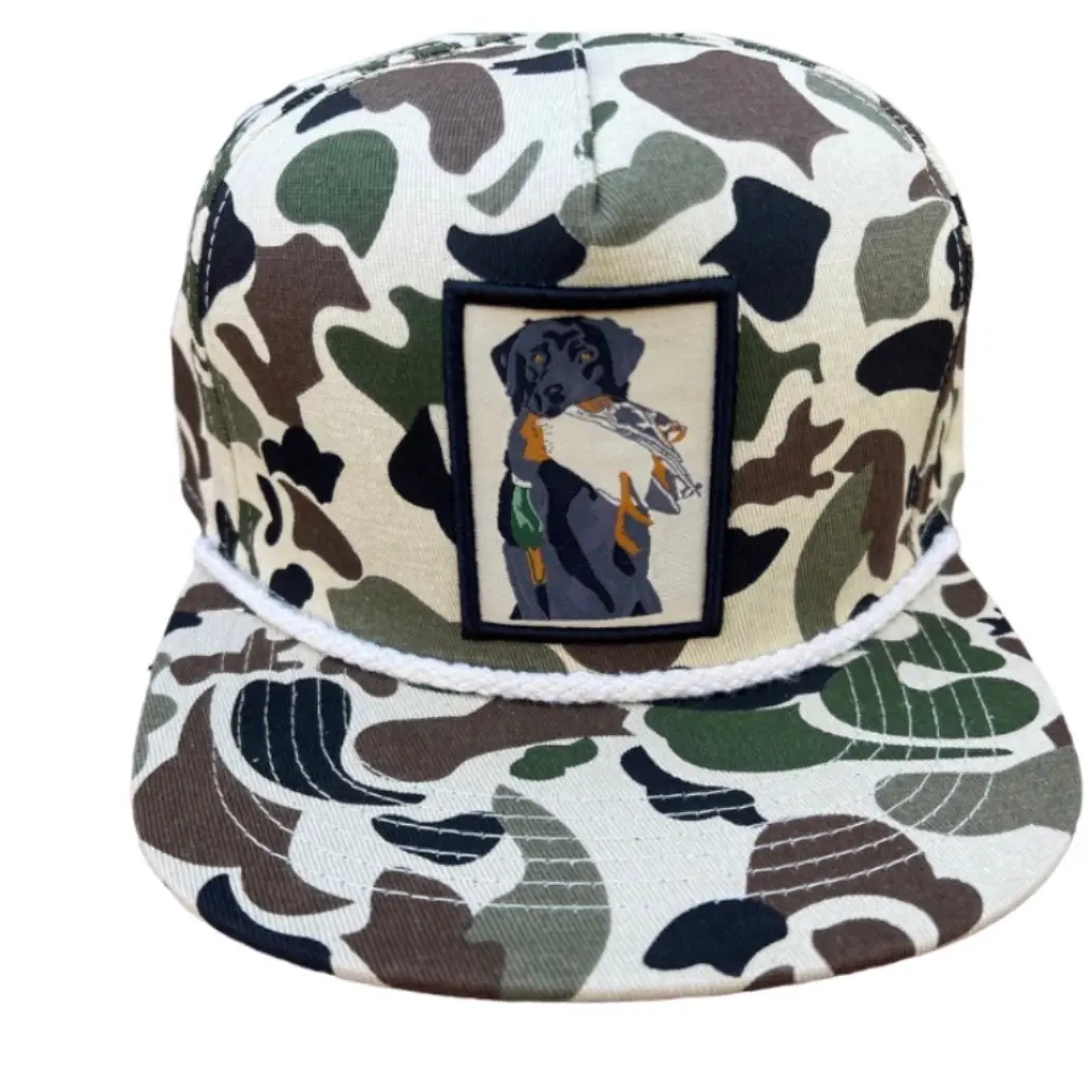 Old School Black Lab Patch Hat Full Panel Back
