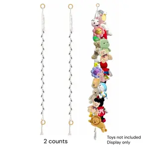 2-Piece Hanging Plush Toy Storage Rack, Includes 40 Metal Clips, Rope + Metal Clip Combo, Multi-Functional Organizer for Bedroom Walls, Wall Mount Design, Wall Mounted Decor