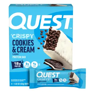 Quest Nutrition Crispy Cookies & Cream Hero Protein Bar, 18g Protein, 1g Sugar, 3g Net Carb, Gluten Free, Protein Snack, Keto Friendly, 4 Count