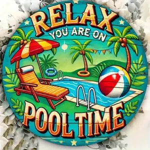 1PC Tropical Poolside Resort Aluminum Sign For Outdoor Lounge Or Swimming Pool Area Leisure Theme Relaxation For Backyard Patio Enthusiasts Home Decoration