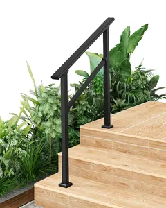 GARVEE Handrails for Outdoor Steps, 3 Step - Aluminum & Wrought Iron Stair Railing for 1 to 5 Steps, Adjustable Handrailing Kit, Hand Rails for Decks, Porches, and Concrete Steps, Black, 1 Pack