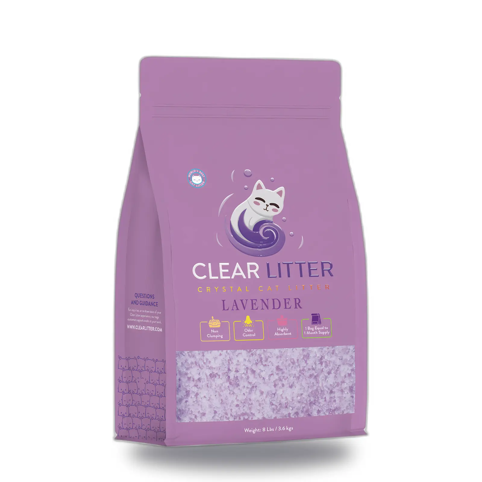 Clear Litter Crystal Lavender for Cats - Lightweight Dust-Free, Odor Control, Easy Cleaning, Long-Lasting