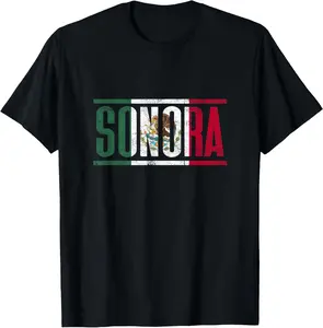 Sonora con la bandera de México T-Shirt Pure Cotton Graphic Tees Menswear Top: Gifts for Men & Women