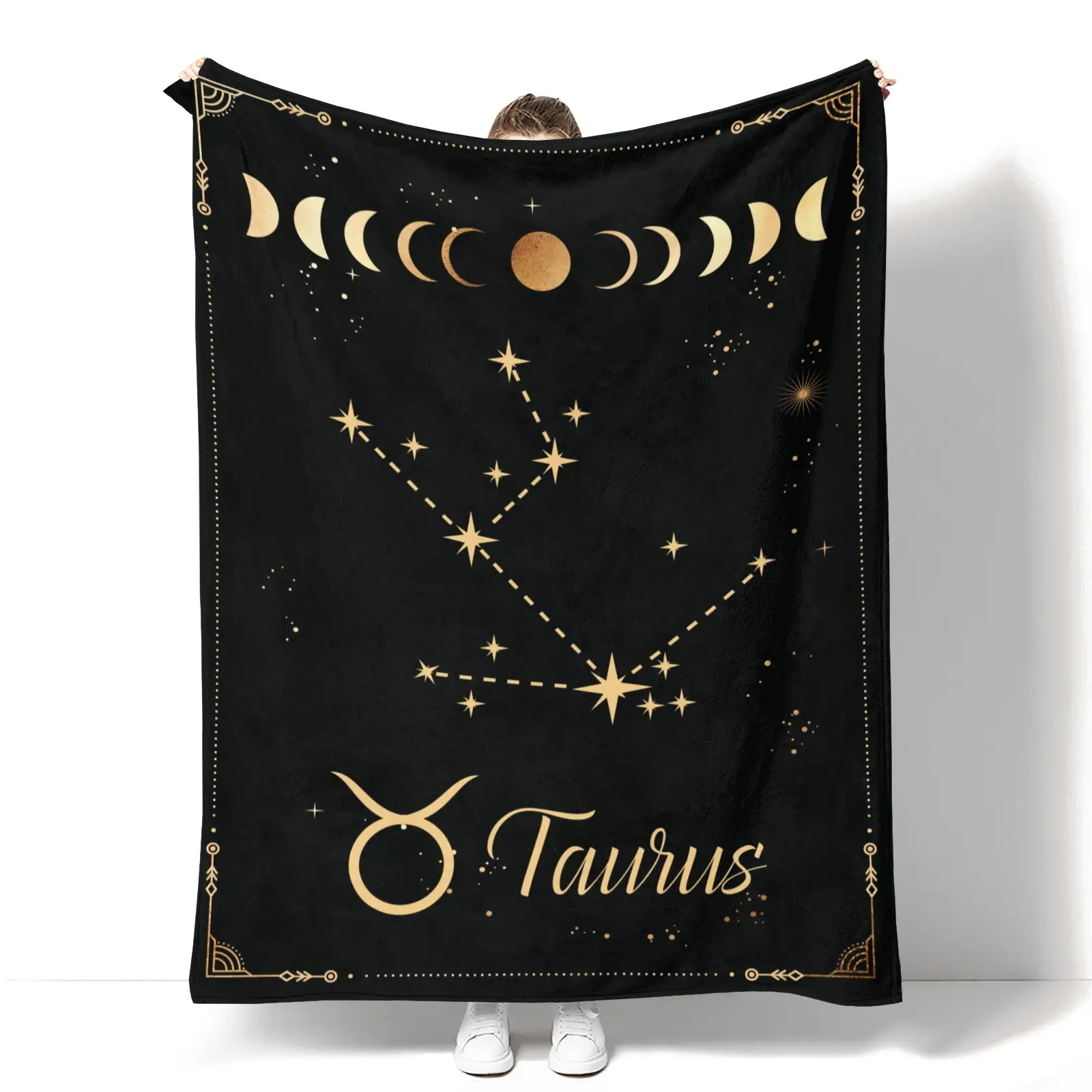 Taurus Constellation Microfiber Blanket - Lightweight Zodiac Throw for Astrology Lovers, Taurus Sun and Moon Room & House Decor, Graduation Gift Idea for Women Men
