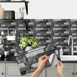 6pcs Irregular Stone Pattern Tile Stickers, Self-Adhesive Removable Wall Decals for Kitchen Living Room Renovation Decoration Design
