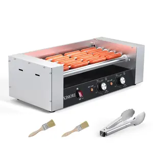 Garvee Commercial Stainless Steel Hot Dog Roller Machines with 5 to 11 Rollers, Cooking 12 to 30 Hot Dogs, Featuring Removable Drip Tray, LED Lighting, Glass Warming Cover, and Power Options from 750W to 1650W