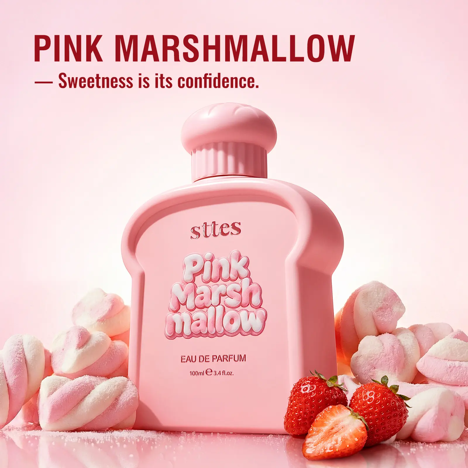 New Sttes Marshmallow Perfume for Women, Sweet Gourmand Perfume with Marshmallow, Strawberry, Vanilla & Musk, Long Lasting Fragrance Spray, 100ml/3.4 fl oz