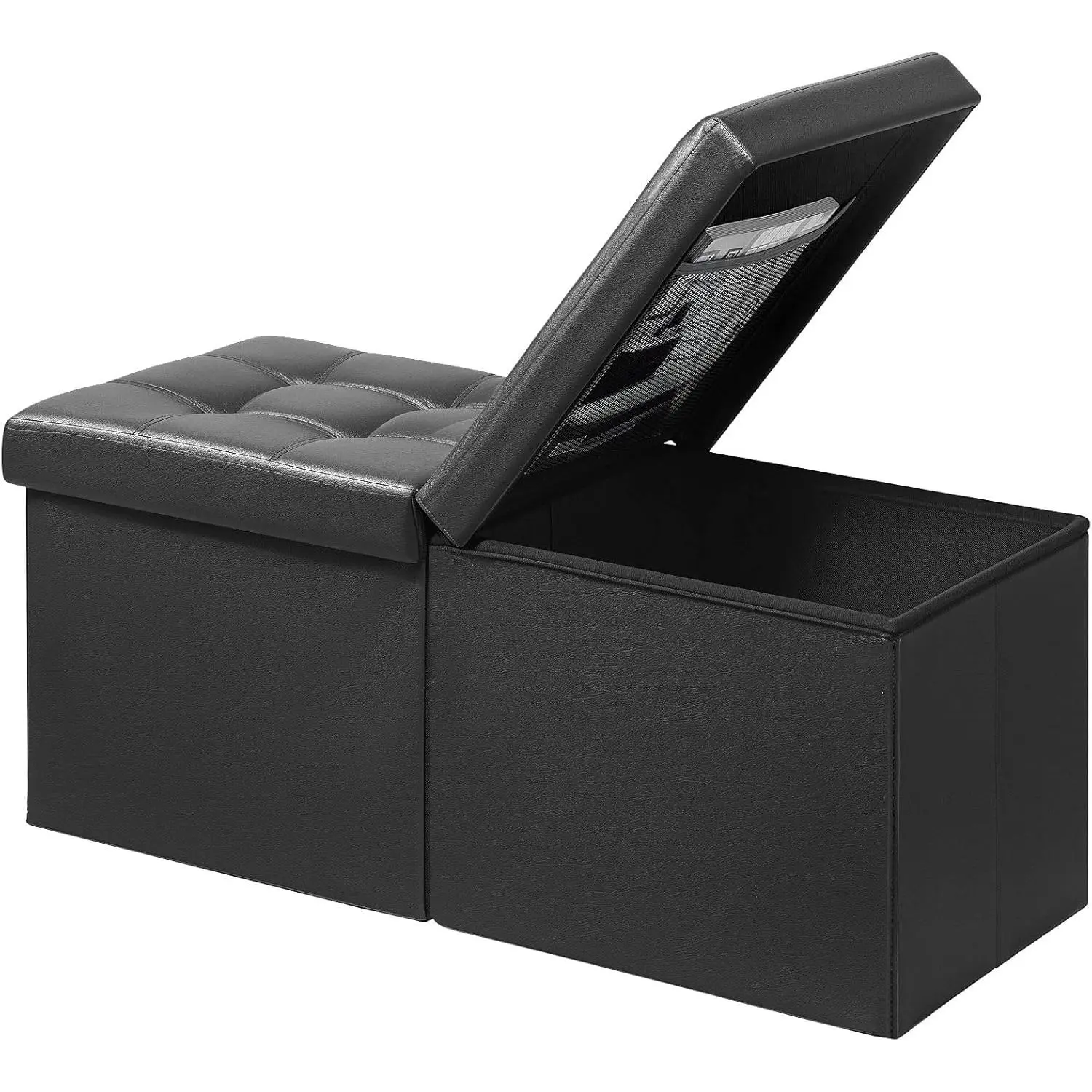 Footrest Ottoman Bench with Storage,34Inch Black Leather Footstool, Coffee Table, Padded Seat, Storage Chest,Blanket Store with Flipping Lid for Livingroom and Bedroom