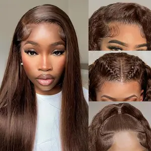 Asteria Hair Chocolate Brown Color 7x4 Lace Closure Ready To Go Wig Straight Pre Cut Glueless Wig Human Hair Pre Plucked Natural Hairline