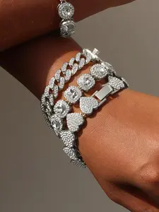 The four piece zircon sparkling tennis bracelet hip-hop luxurious and fashionable buckle lock bracelet is suitable for daily wear, vacation and dating occasions, and is also a surprising and exquisite small gift, Cubic Zirconia Bracelet