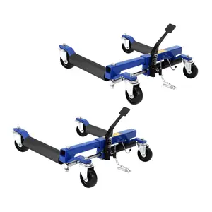 Industrial Hydraulic Car Wheel Dolly Jacks – Set of 2 – 3000LBS Total – 360° Twin Rollers – Foot Pedal – Fits 12" Tires – Blue – Non-Detachable – PP Tubes MR8016 – Specs: Set of Two